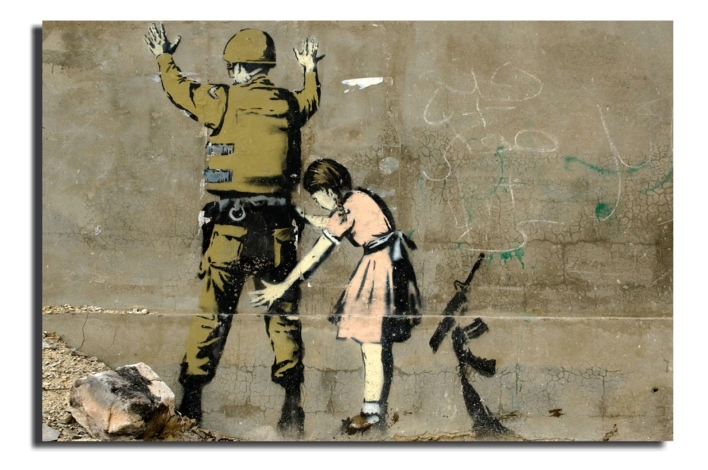 XL BANKSY GRAFFITI ART KID STOP AND SEARCH DEEP FRAMED WALL ART CANVAS PRINT